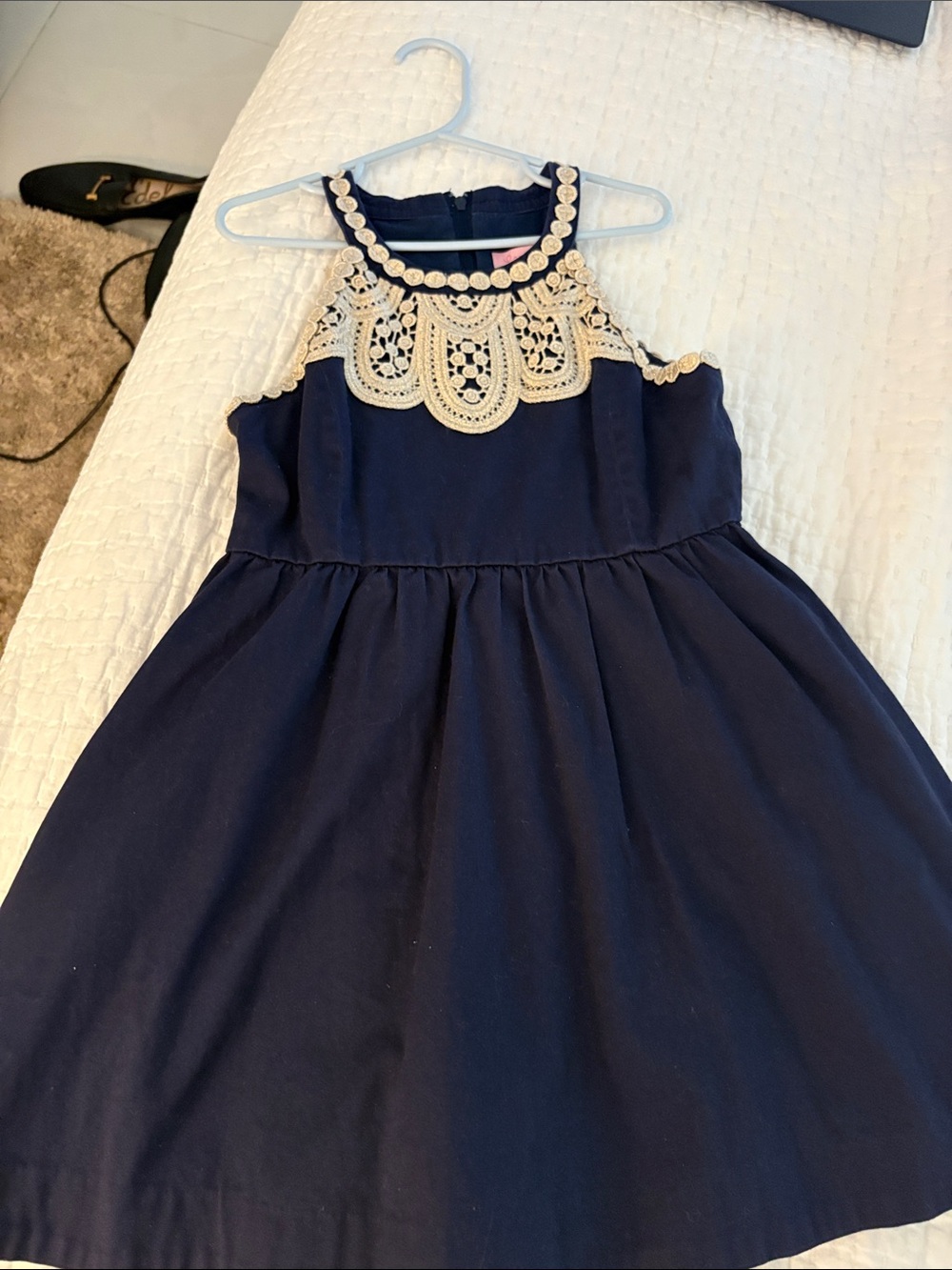 Lilly Pulitzer Navy Sleeveless Dress with Cream Lace Yoke